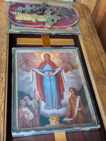 Holy Icon of the Protection of the Mother of God with a piece of her veil