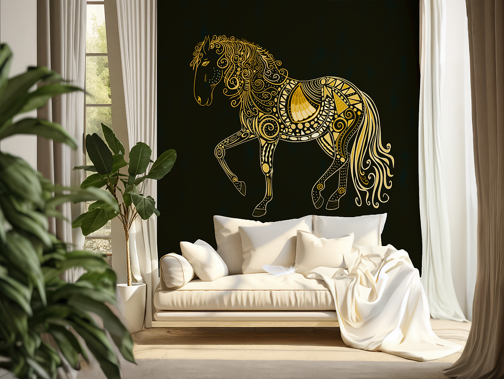 Thumbnail: Gold Horses Ornate on Black Klimt Inspired Art Nouveau