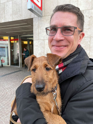 Irish Terrier auf dem Arm