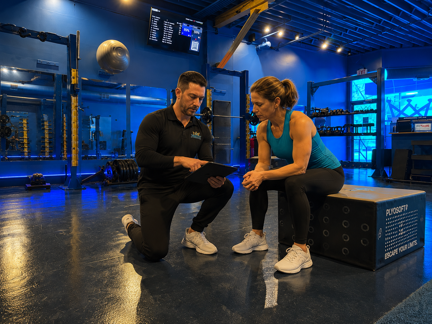 Matt Durdin reviewing a personal training plan with a LEAP member in East Lakeview, Chicago