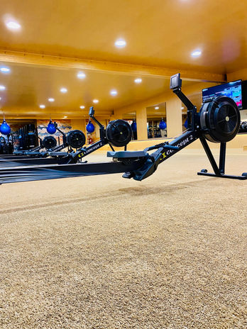 LEAP's downstairs studio has the ultimate setup for efficient conditioning with our rowers.