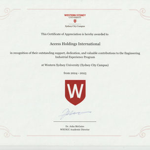Celebrating Our Achievement: A Certificate of Appreciation from Western Sydney University