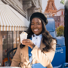 Branded dessert cart with a Paris backdrop