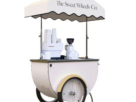 The Sweet Wheels Co. Trento espresso cart, ready to serve at a New York City event