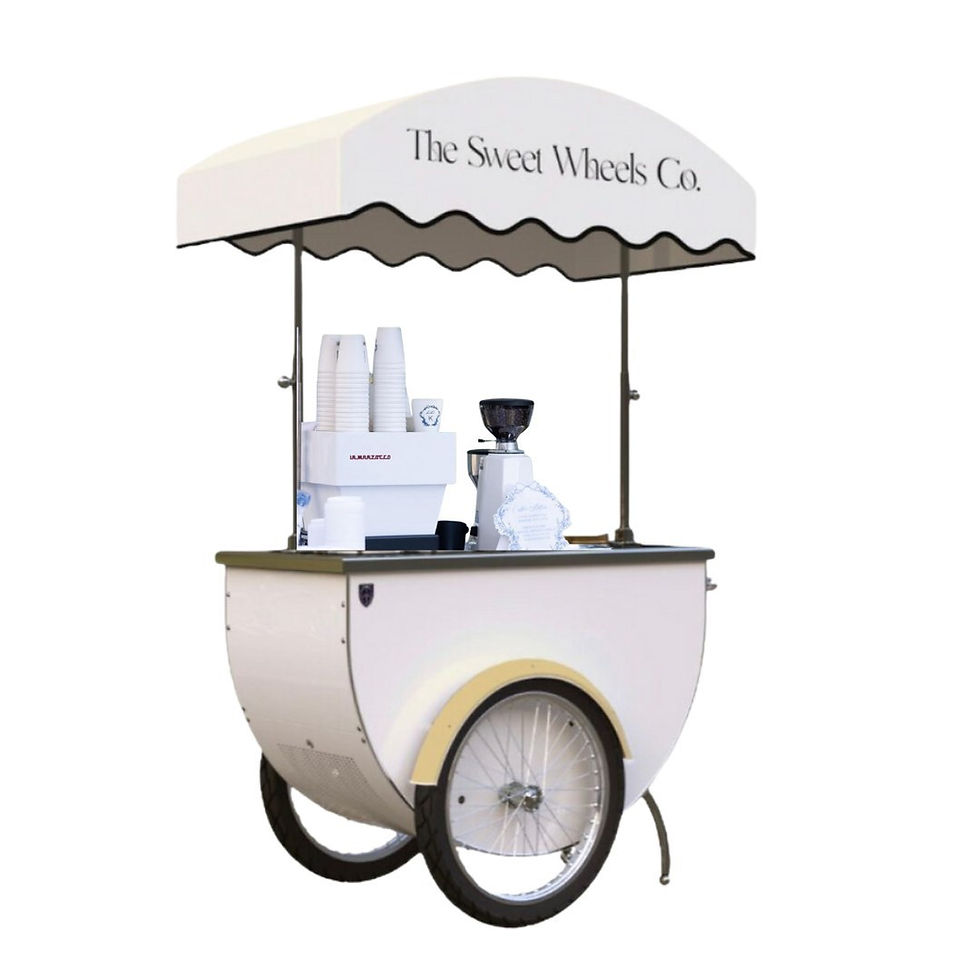 The Sweet Wheels Co. Trento espresso cart, ready to serve at a New York City event