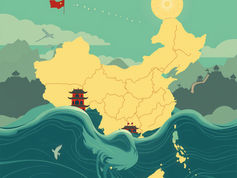 El mapa de china surcando las olas del mar
