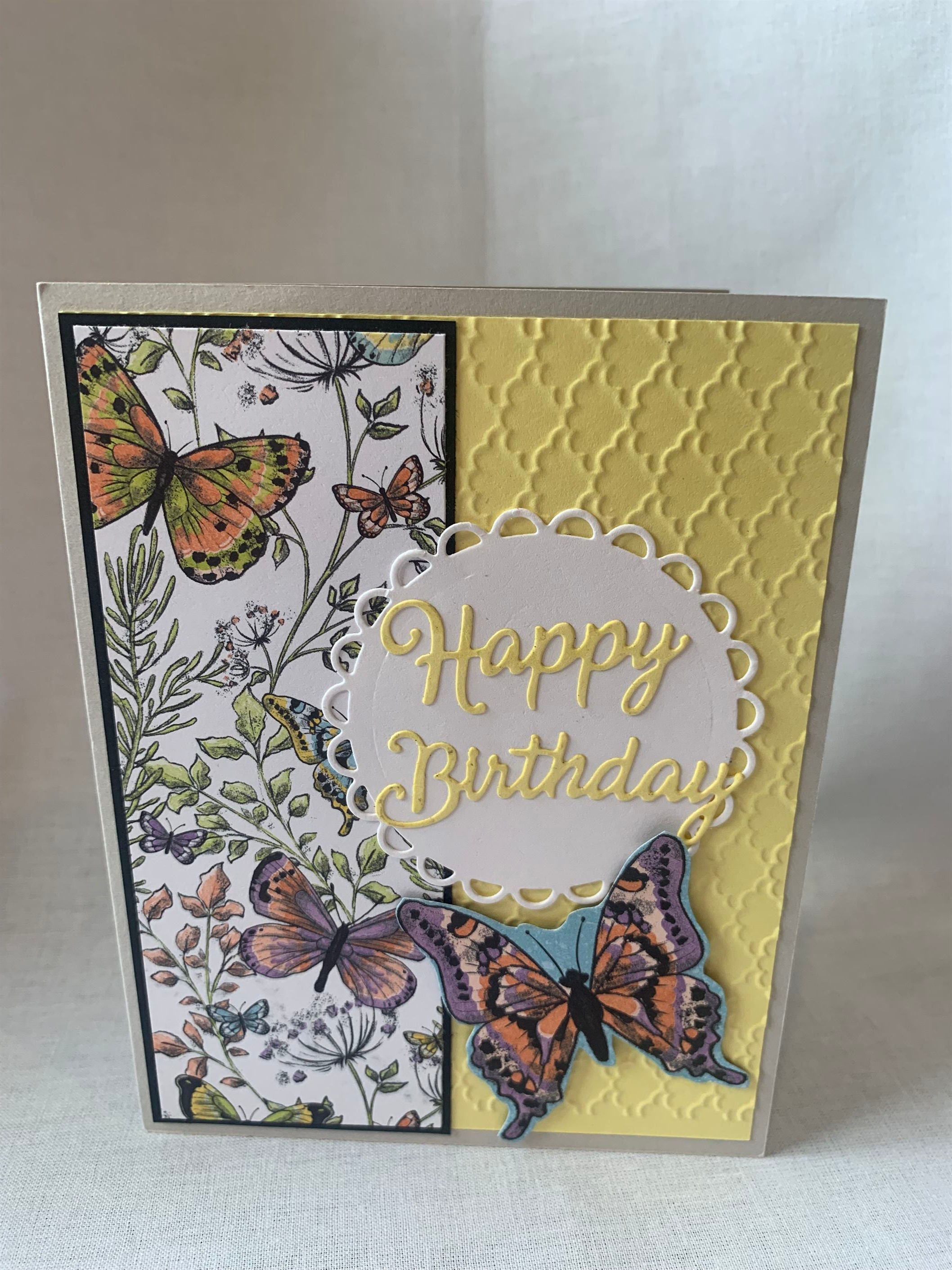 Happy Birthday with Butterfly in Purple and Orange