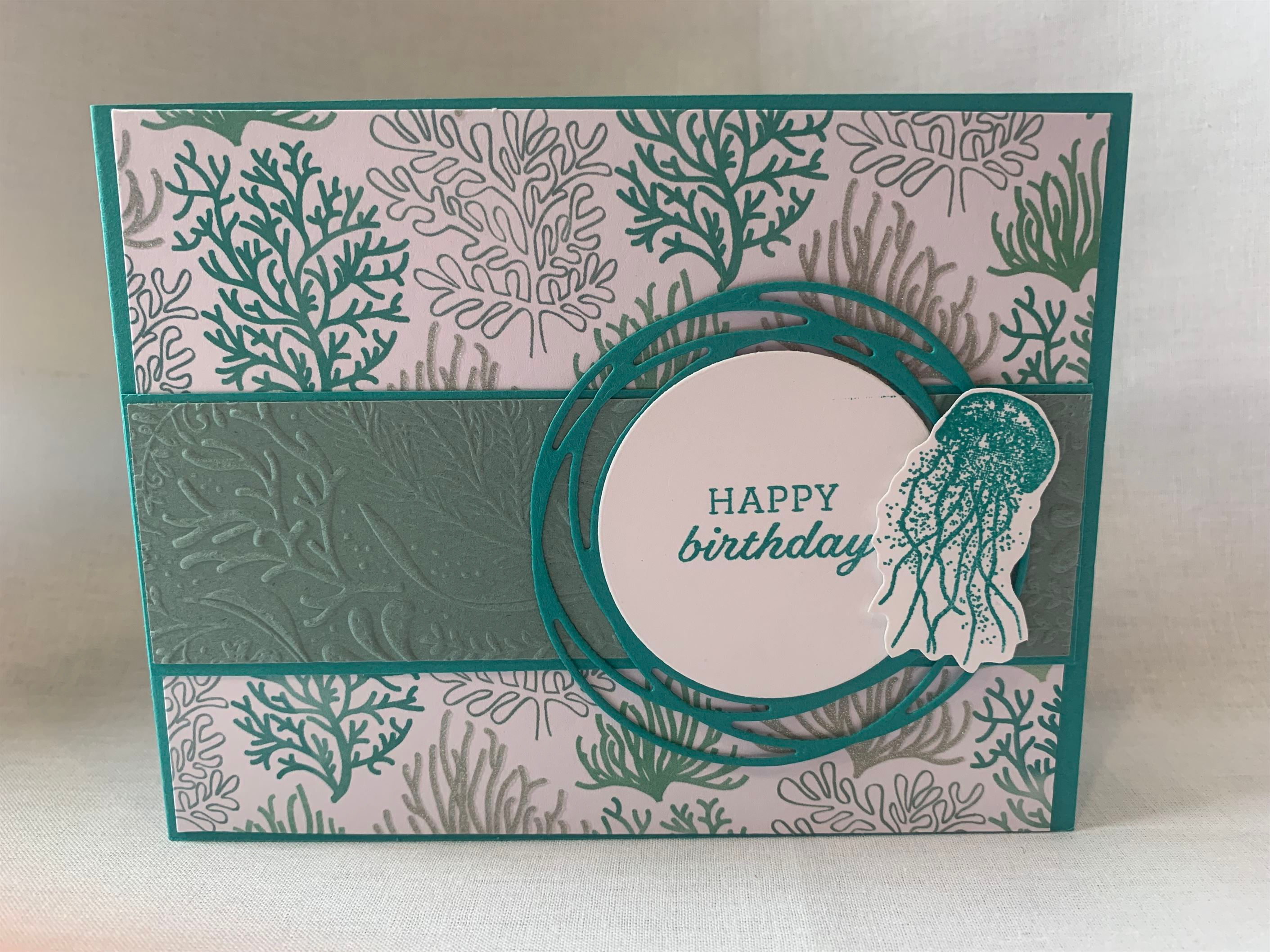 Happy Birthday with Teal Coral and  An Octopus