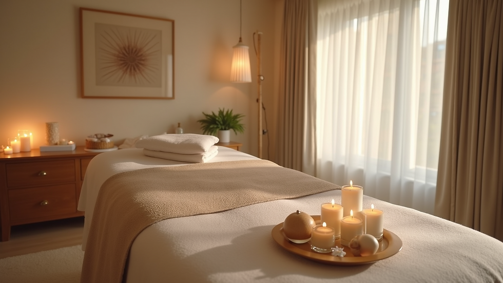 High angle view of massage therapy room with calming decor