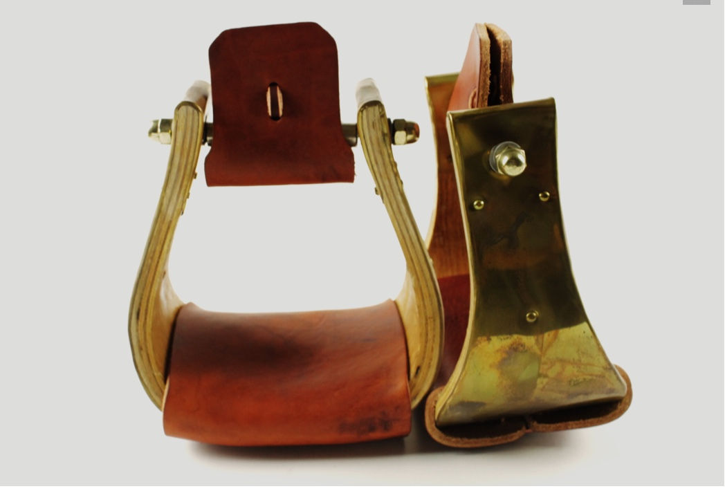 Stainless Steel or Brass Covered Wood Stirrups with Leather Tread