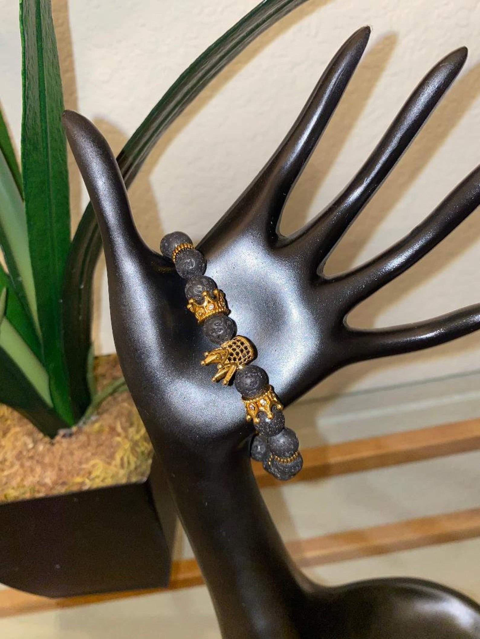 Black and Gold Multi Crown Beaded Bracelet