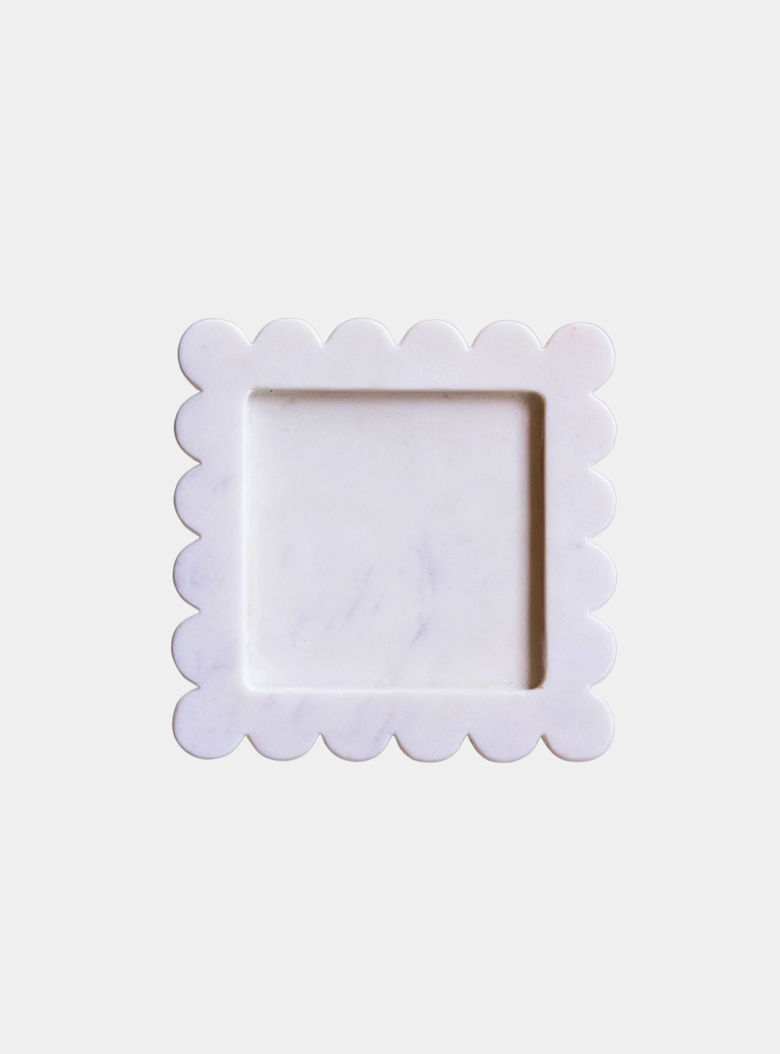 Scalloped Edged Square White Marble Tray