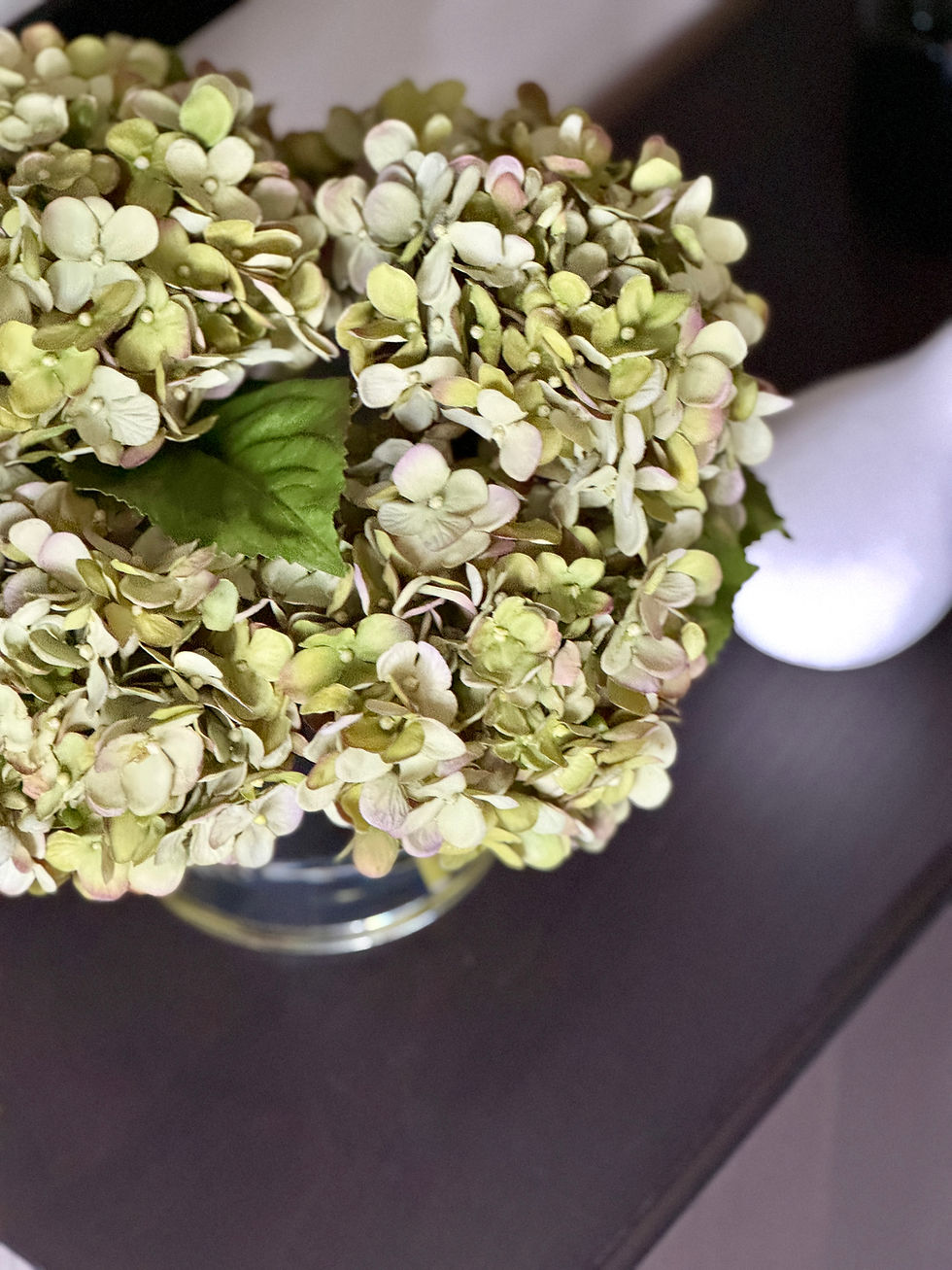 Thumbnail: Green Hydrangea Arrangement in Glass Vase