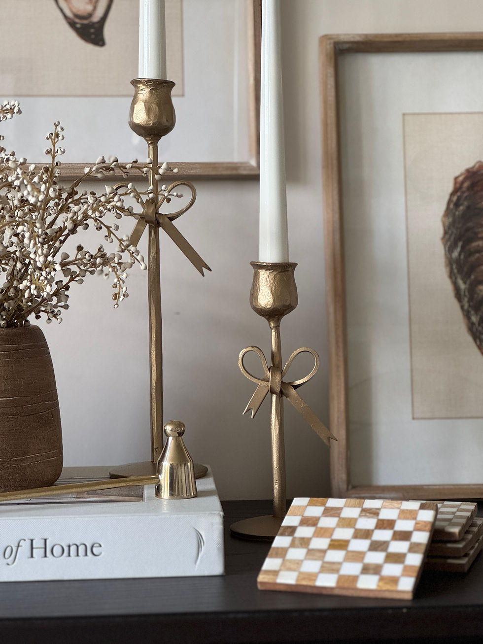 Thumbnail: Large Rustic Brass Candlestick with Bow