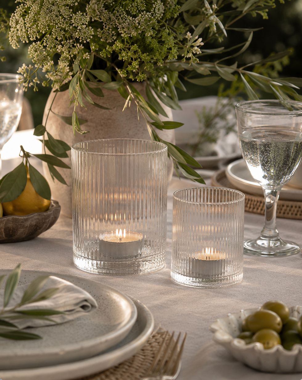 Ribbed Glass Candle Holder