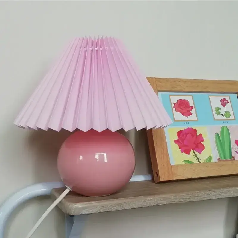 Thumbnail: Vintage Rattan Korean Table Lamp - Creative Pleated Fabric Shade