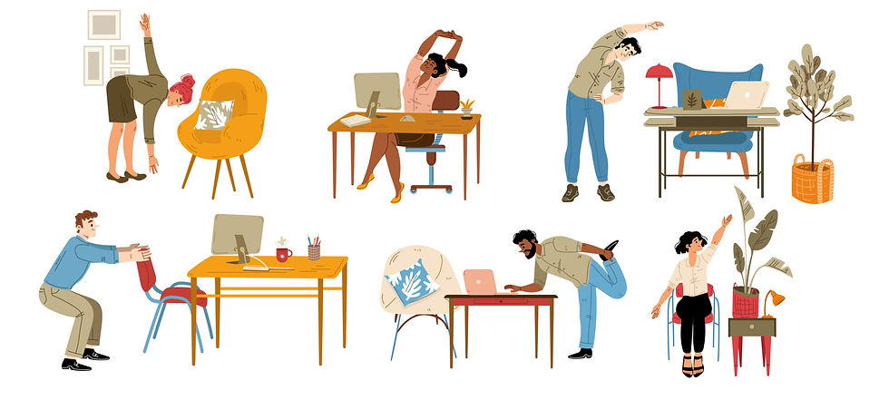 Illustration of employees experimenting the benefits of chair yoga