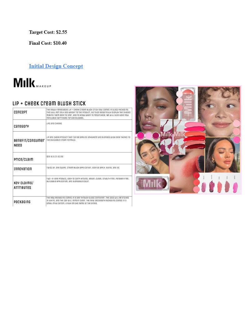 an initial design concept for a lip and cheek cream blush stick