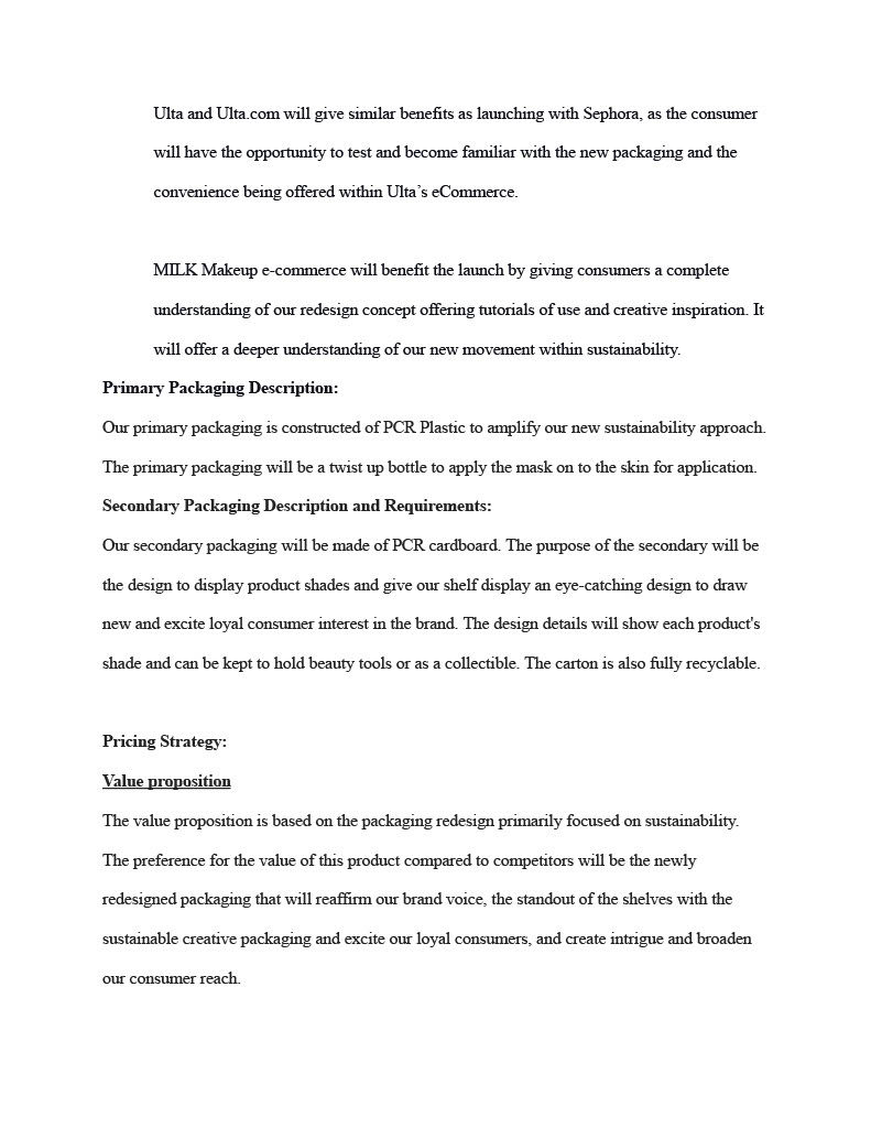 a page of text about milk makeup e-commerce