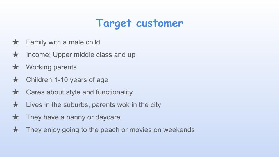 a target customer list includes a male child per middle class and up rents