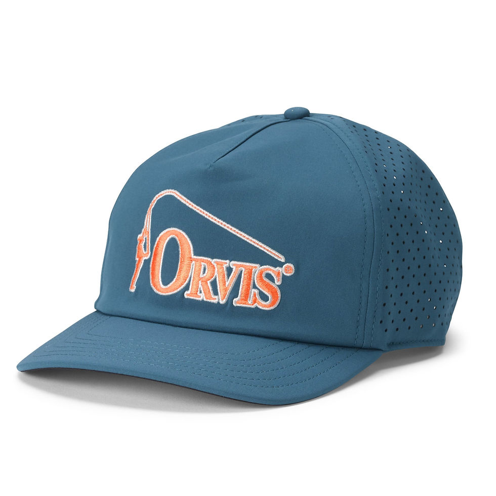 Casquette Orvis Jackson Quick Dry bleu lagoon avec logo orange.