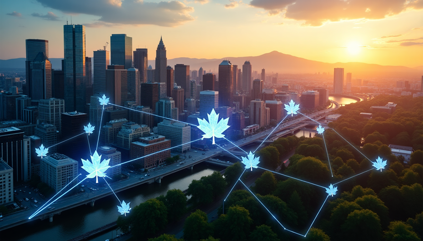 View of a modern Canadian city, illustrating the local presence of our Shopify services for Canadian businesses