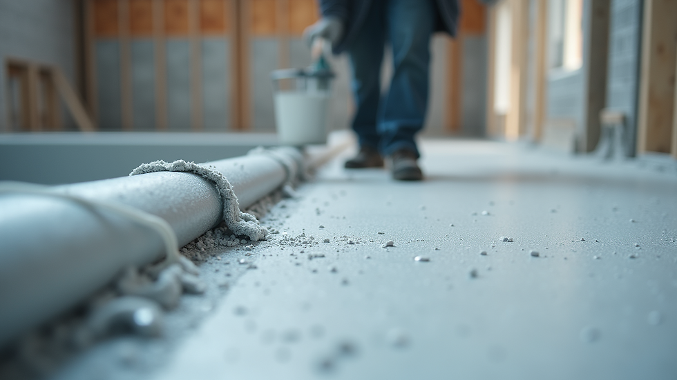 Close-up view of waterproofing materials in a construction setting