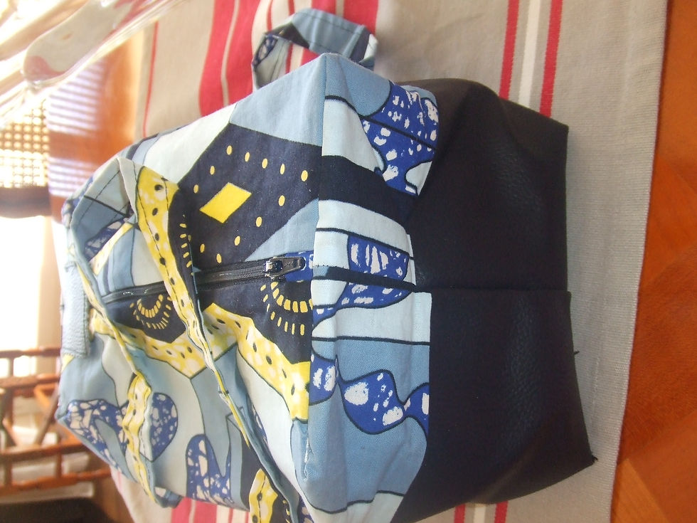 Sac boite- bi matière- coton et skai marine et wax