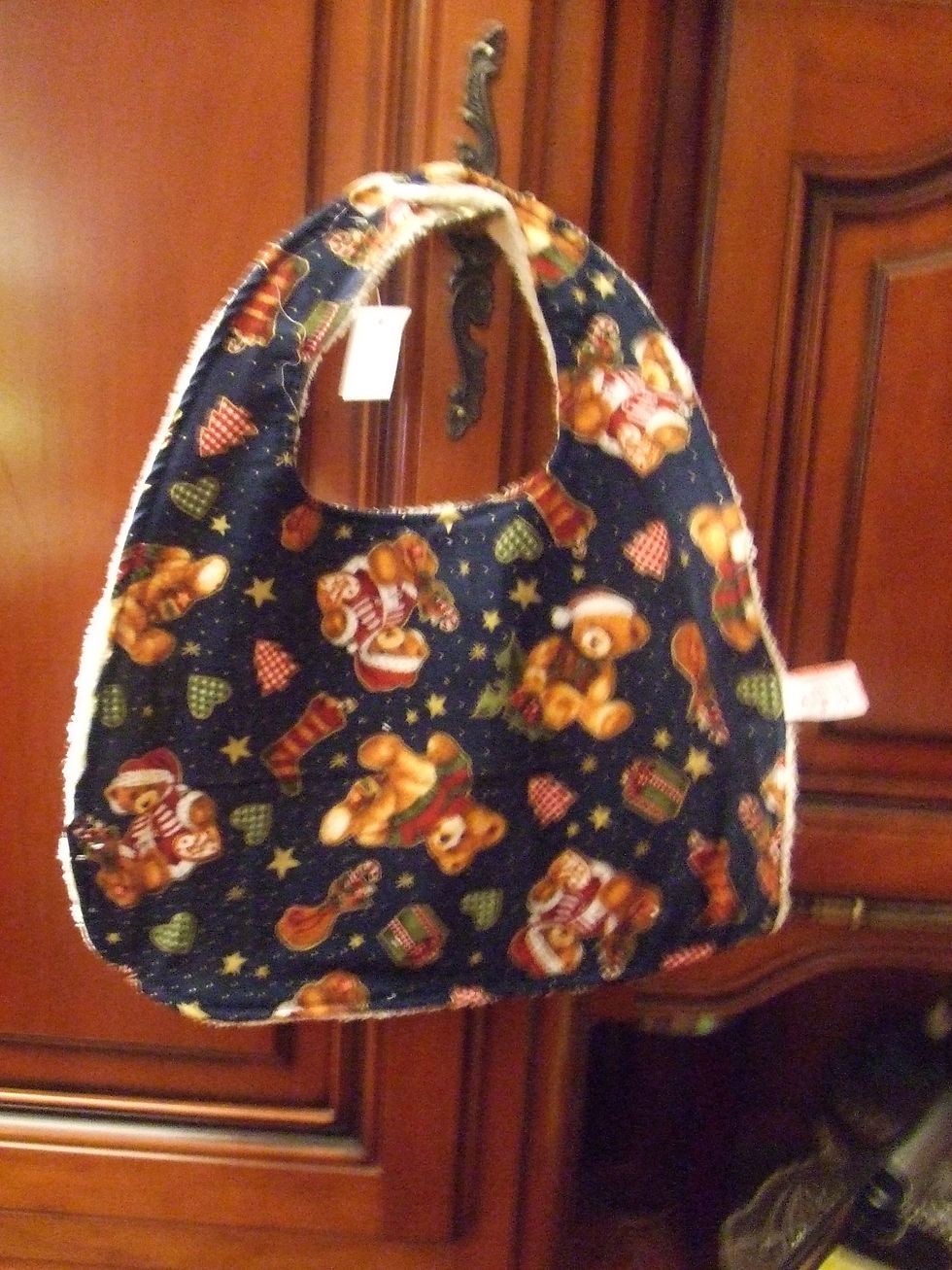Miniature : Bavoir- GM- tissu Noël- marine-motif nounours