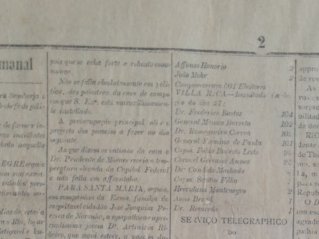 Recorte da coluna Boletim Semanal, retirada da página 2 da Edição 36, Anno II, do Jornal "Cruz Alta- Orgam do partido republicano"