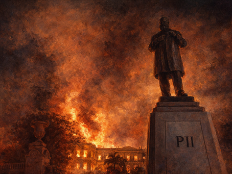 Imagem refeita com estilo de pintura, de fotografia tirada no Incêndio do Museu Nacional em 2018