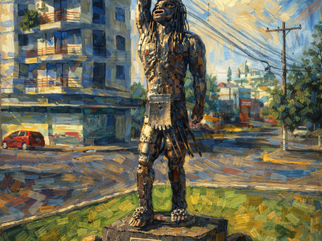 Imagem refeita em estilo de pintura de fotografia da estátua de Sepé Tiaraju, localizada em São Sepé