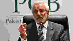 pakistan cricket board chariman ehsan mani at a press conference