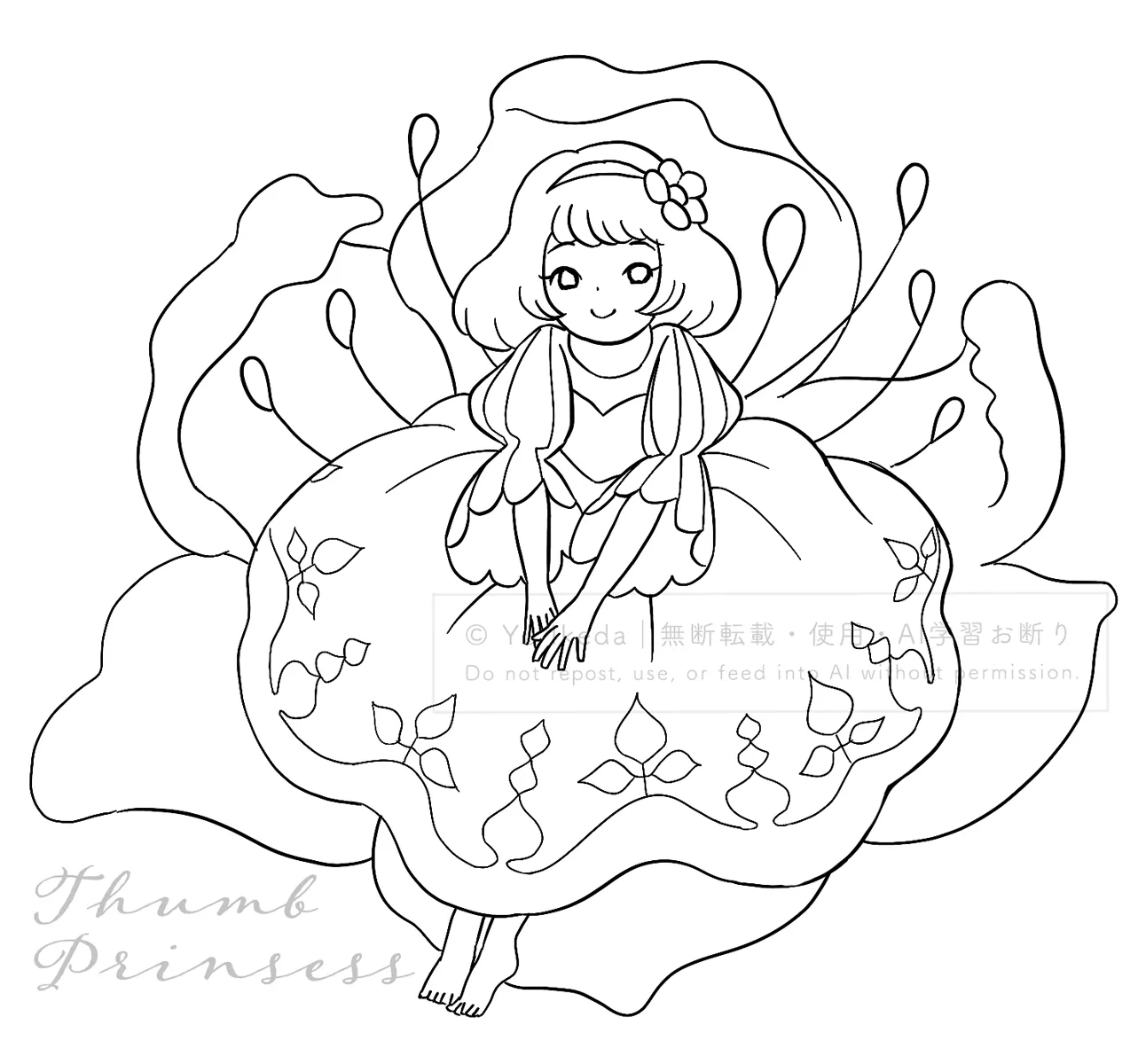 親指姫塗り絵線画