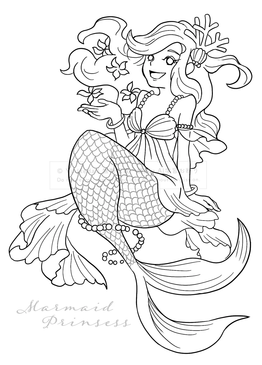 人魚姫塗り絵線画