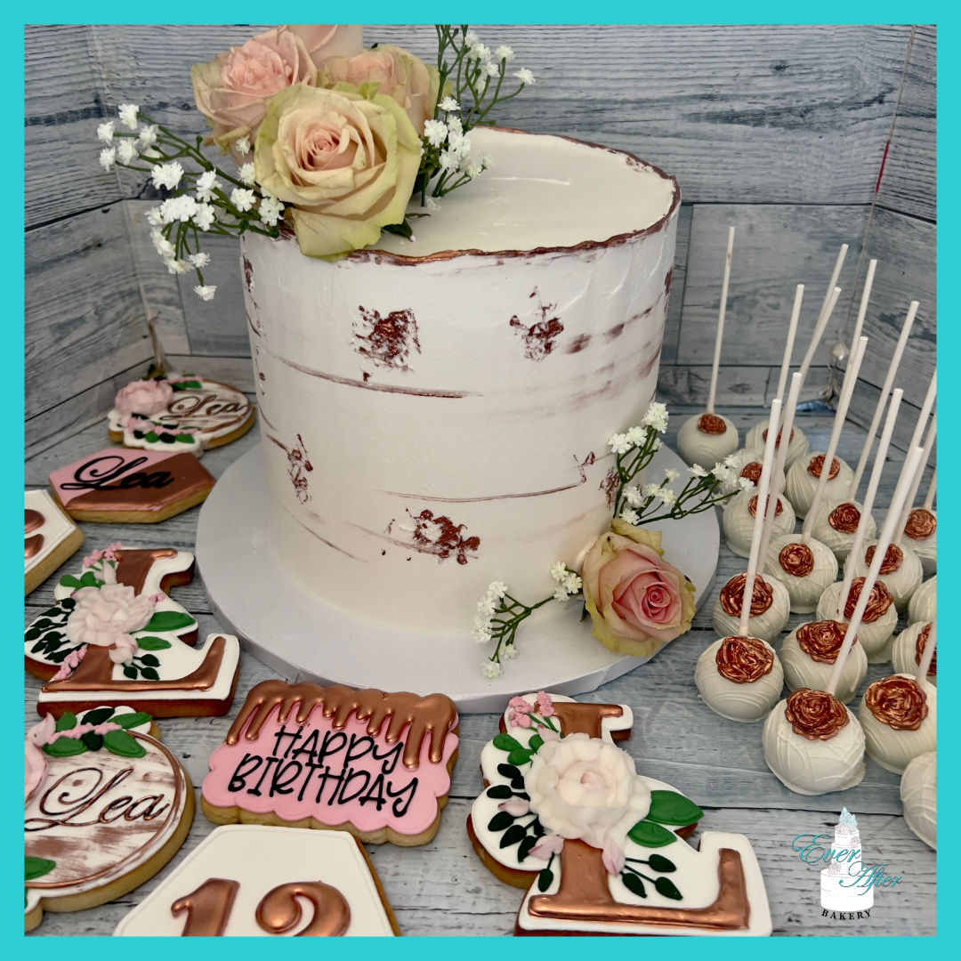 Birthday Special Package Cake, Decorated cookies, and cake pops. Savings