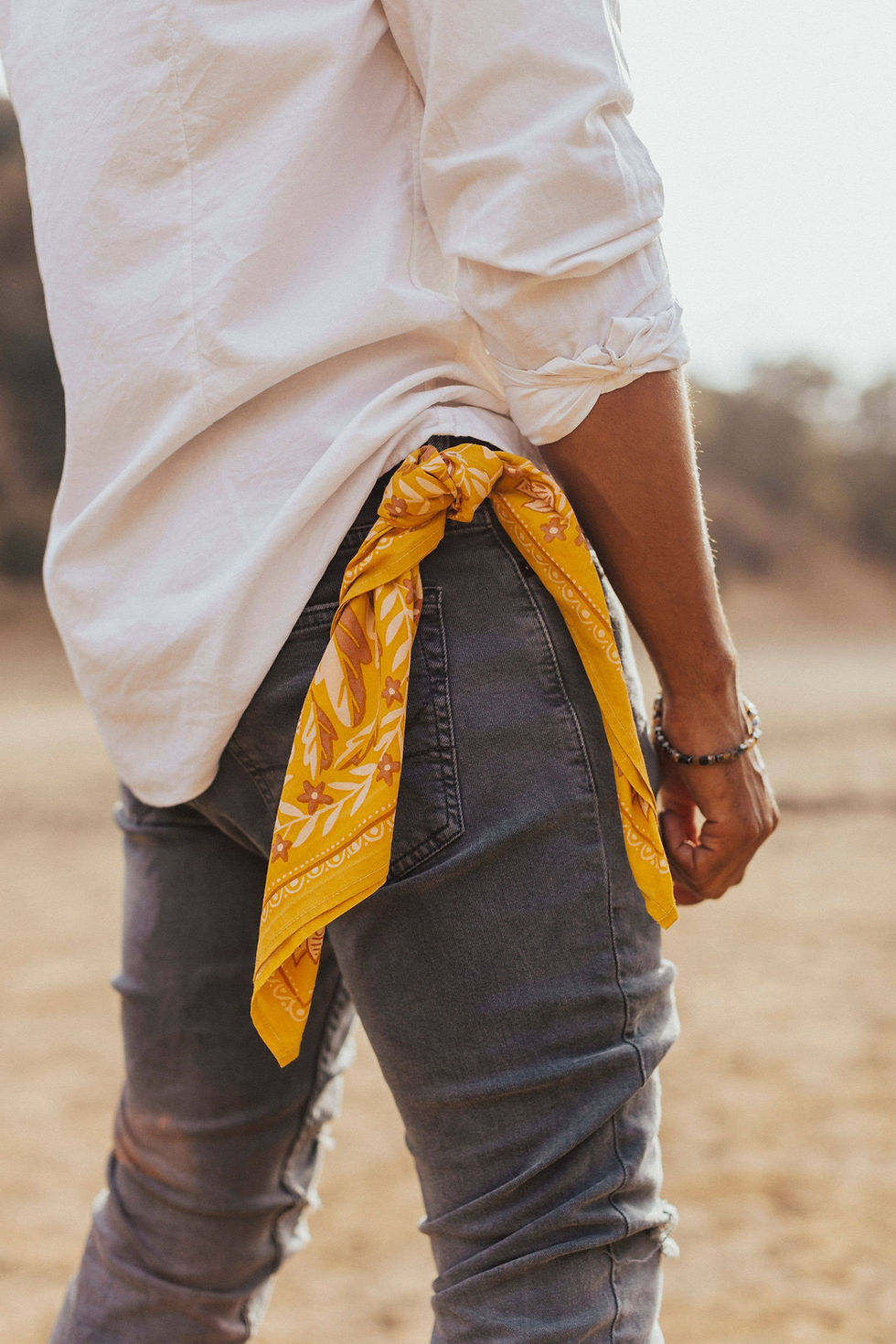 Thumbnail: Antonia Gold Cream Floral Design Bandana: Premium Cotton Handkerchief for Styli