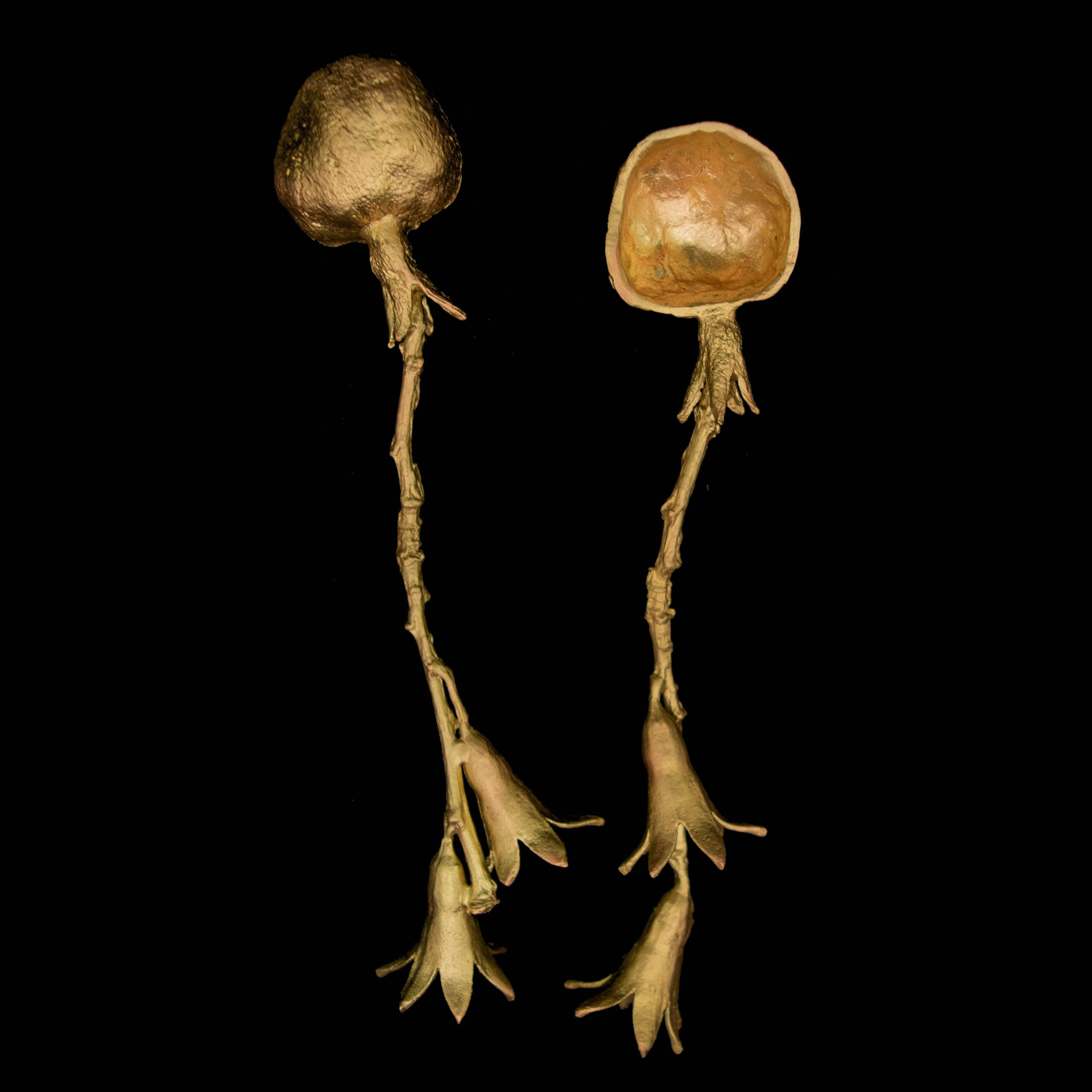 Pomegranate Serving Spoons Two-Piece Set - Elegant Pewter, Antique Brass Finish