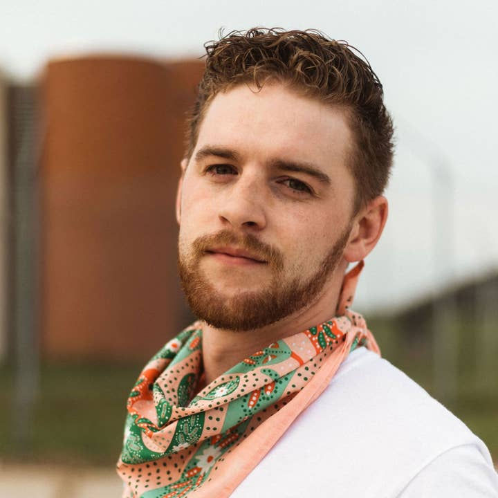 Thumbnail: Pink Snake Illustration Cotton Bandana: Versatile Hair Accessory & Outdoor Esse