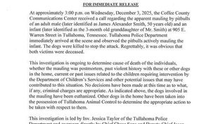 DA Releases New Details After Infant and Grandfather Killed in Pit Bull Attack in Tullahoma