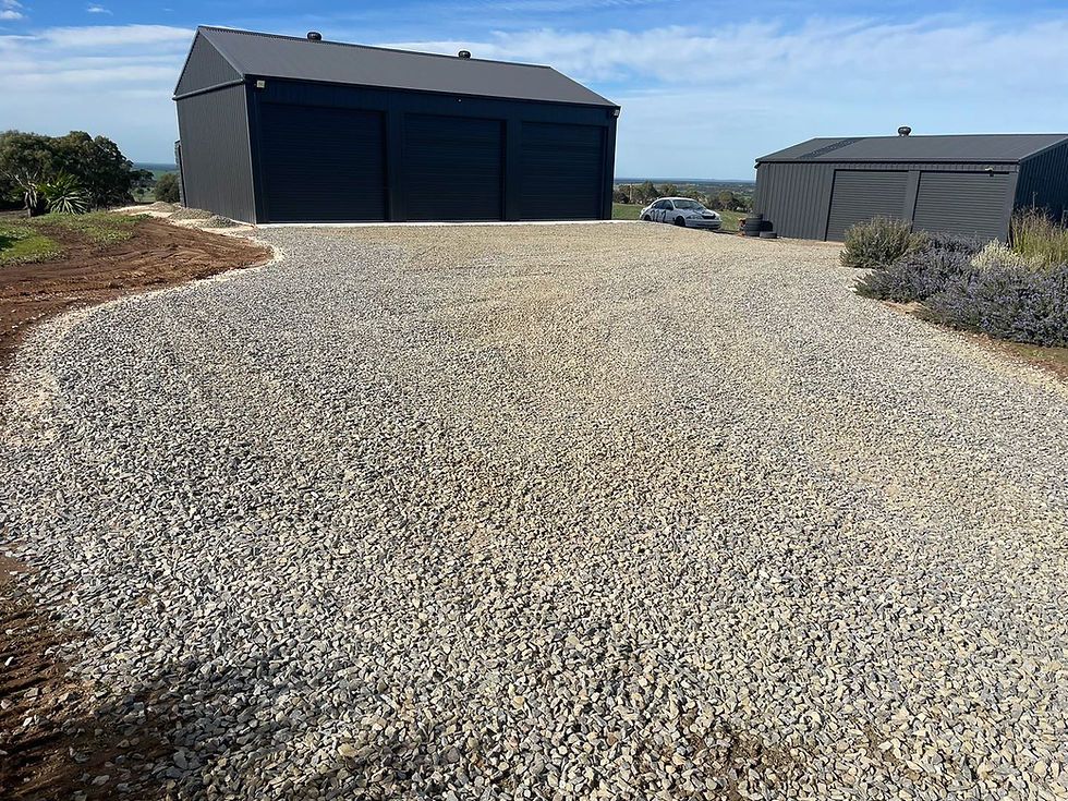Gravel driveway and shed pad