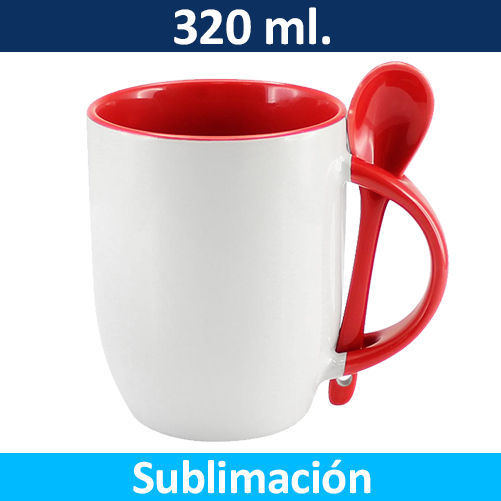Tazón Sublimación Bicolor con Cuchara 99444 - Rojo