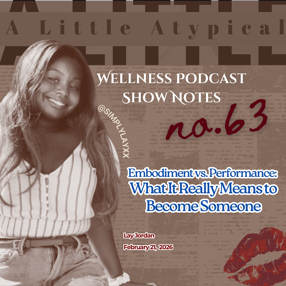 Smiling woman in striped shirt on promotional image for a wellness podcast titled "Embodiment vs. Performance." Episode 63. Vintage style.