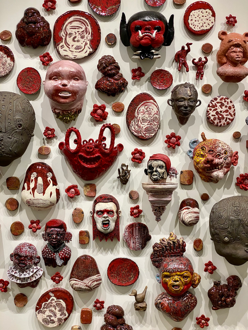 Ceramics, figurative ceramics, ceramic sculpture, scary baby heads, installation art, drawings, cups