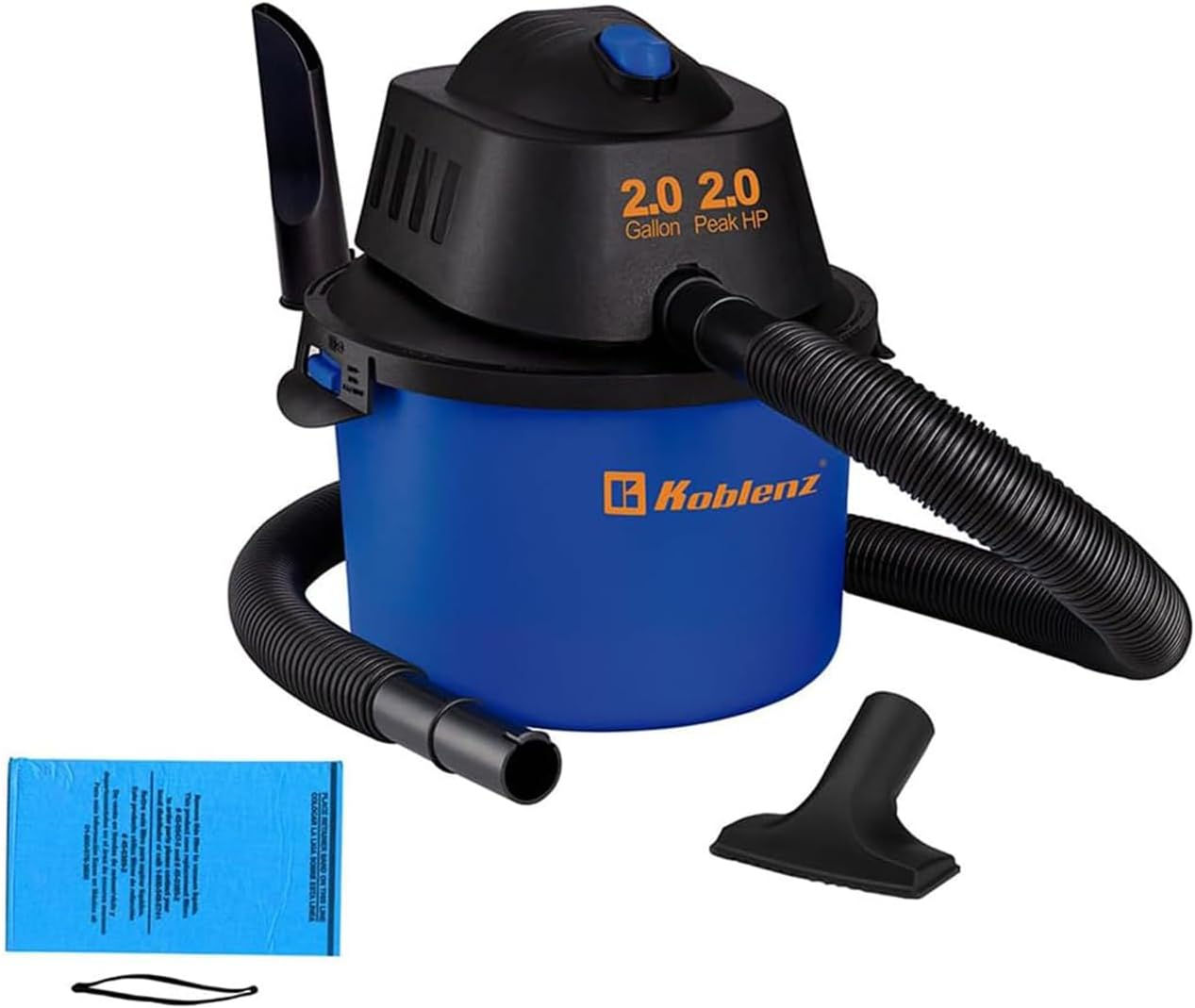 Koblenz Wet Dry Vacuum Cleaner, 2 Gallon 2.0 PHP, 60 CFM