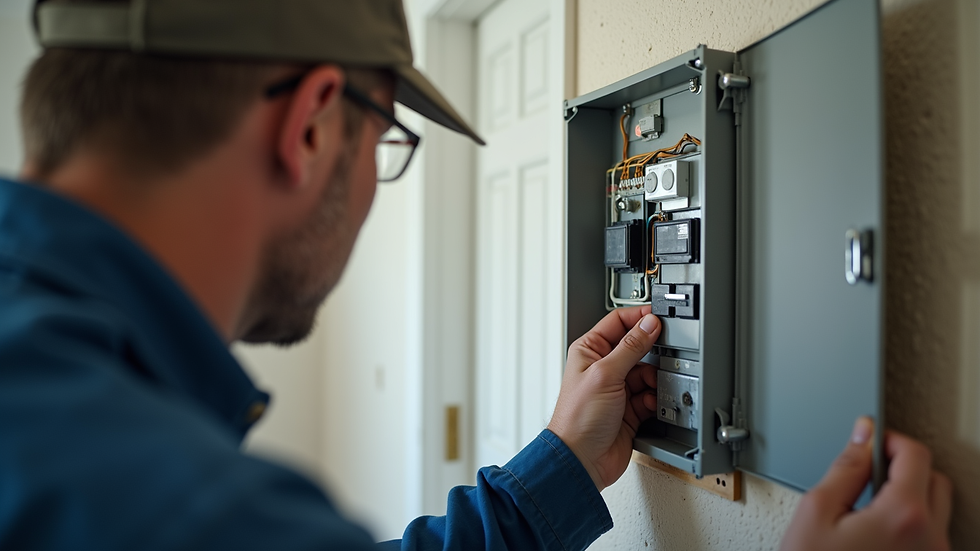 Close-up view of a home inspector checking electrical panel