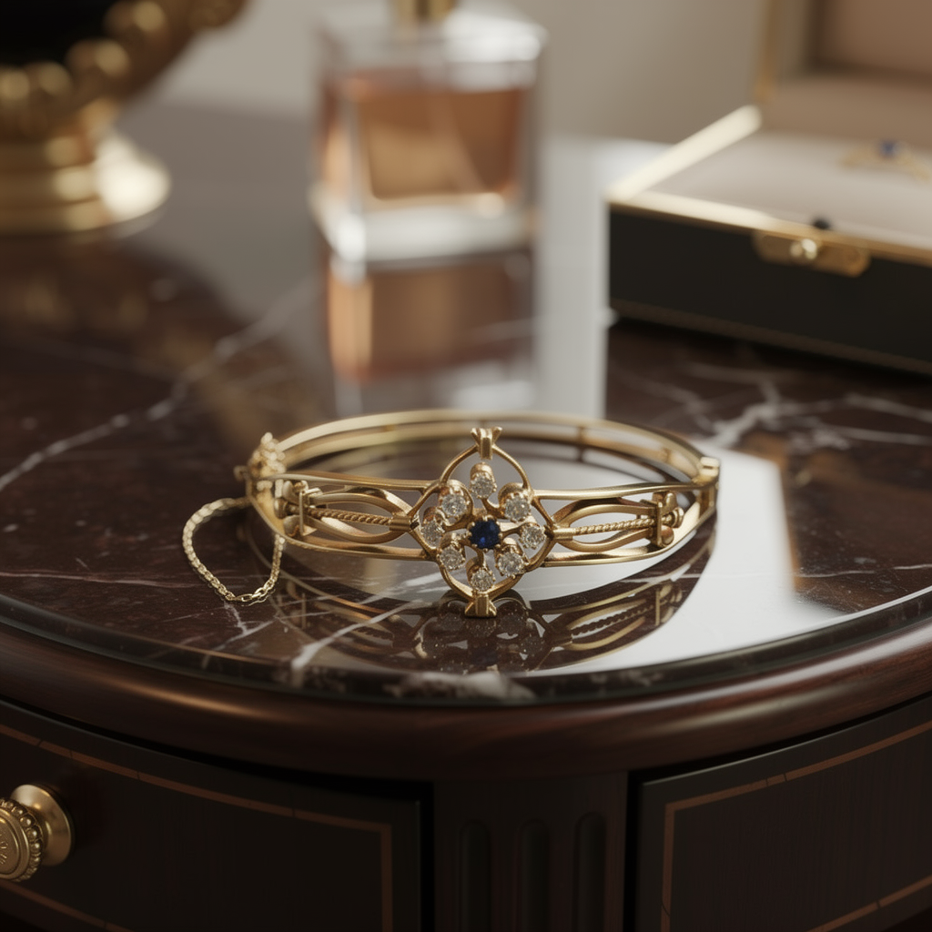 Victorian Yellow 14K Gold Diamond Bracelet — 7"