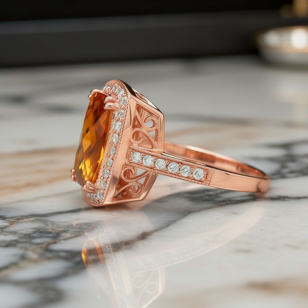 Thumbnail: Radiant 14K Rose Gold Citrine & Diamond Cocktail Ring