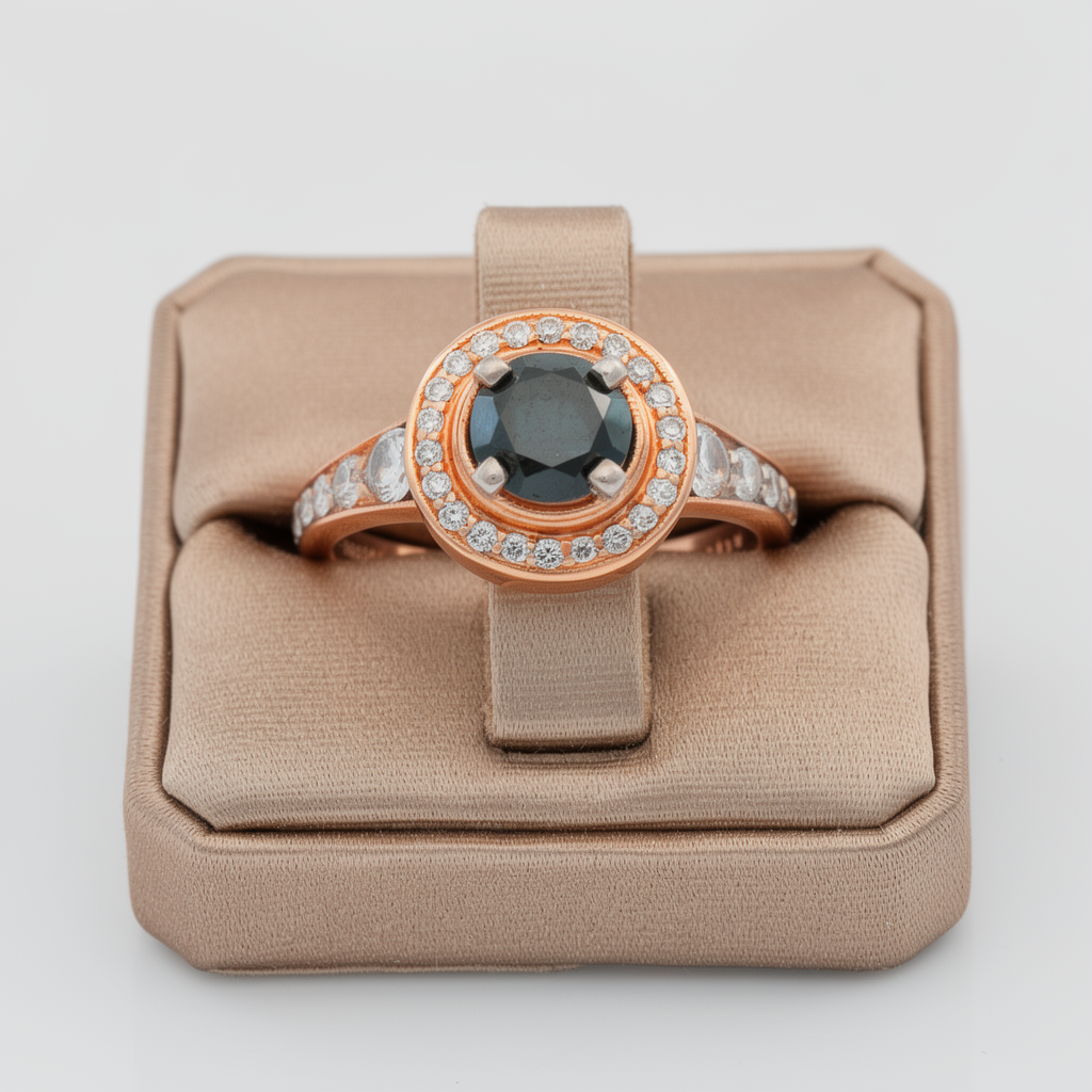 14Karat Rose Gold Halo Wedding Band Engagement Ring Set