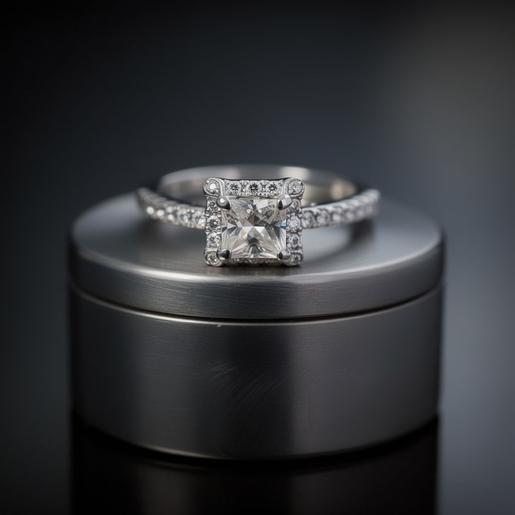 Brilliant 14K White Gold Diamond Halo Engagement Ring by Valina